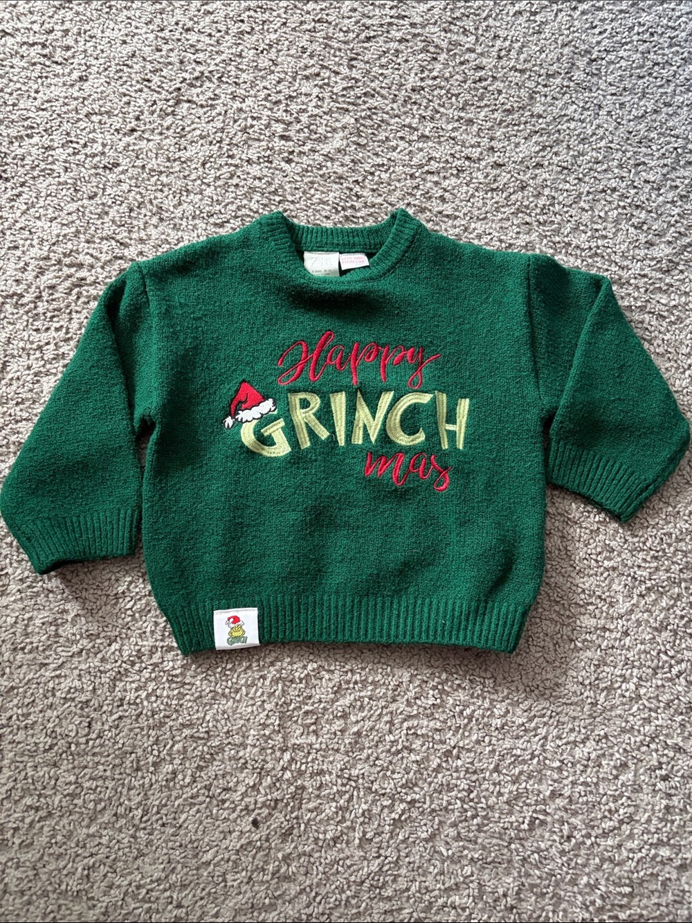 Zara Green 'Happy Grinch-mas' Embroidered Holiday Sweater